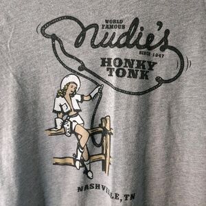 World Famous Nudies Honkey Tonk Music City Threads Gray Graphic Tee Women's Sz M